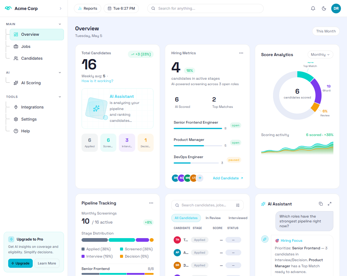 Huntwise AI recruiter dashboard
